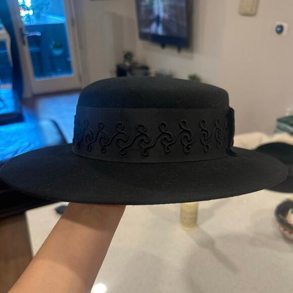 Vintage 80s wool flat top brim hat unbranded Met Gala look main image 8